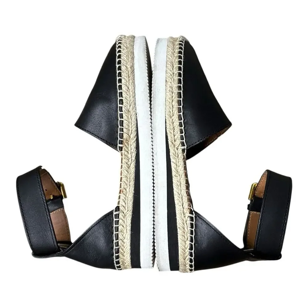 See by Chloe Glyn Espadrille Sandal Black Ankle Strap Size 37